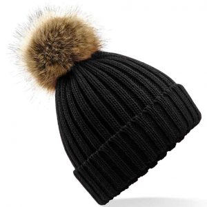 Beechfield Faux Fur Pop Pom Chunky Beanie B412