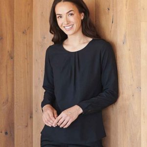 Henbury Ladies Pleat Front Long Sleeve Blouse H598