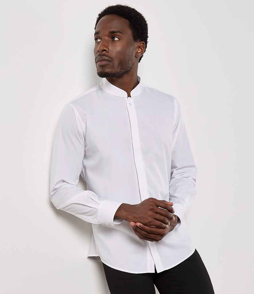 Kustom Kit Long Sleeve Tailored Mandarin Collar Shirt KK161 - Image 3